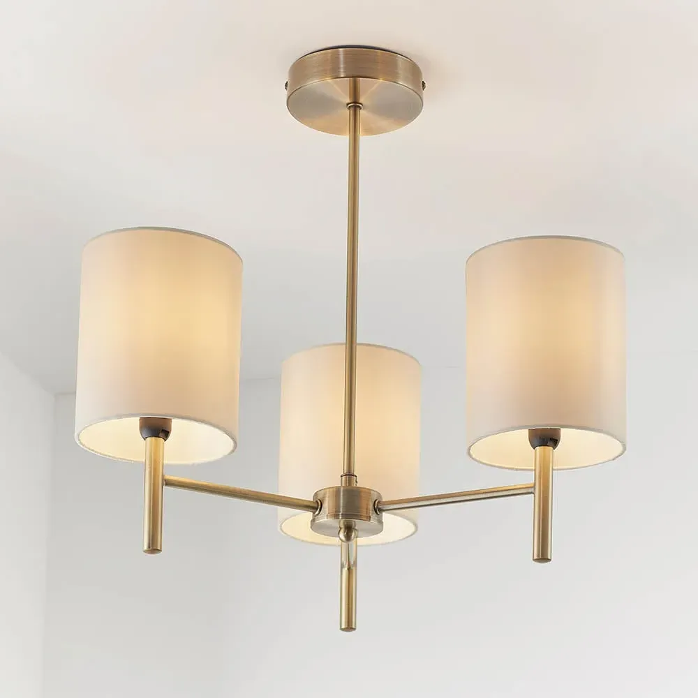 Bryan 3 Light Semi-Flush Pendant Light - Brass, Fabric image