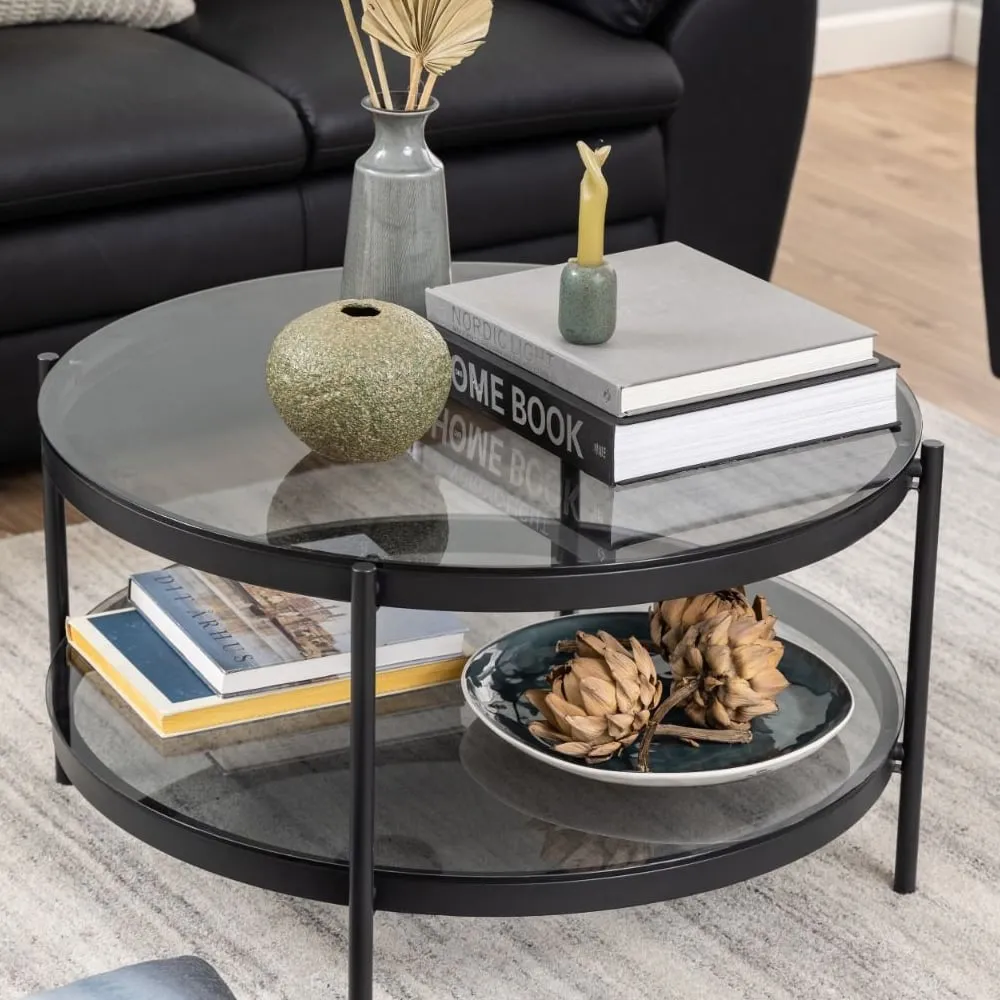 Bryan Round Coffee Table - Black, Smoked Glass image