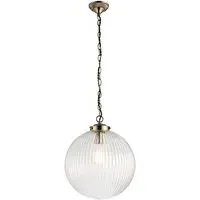 Brydon Large Ribbed Glass Pendant Light - Antique Brass