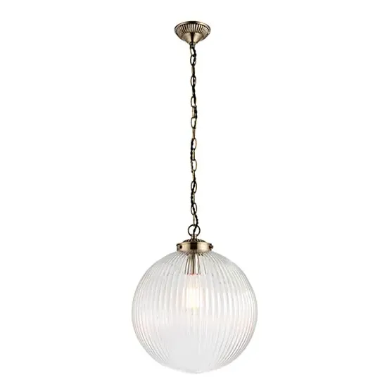 Brydon Large Ribbed Glass Pendant Light - Antique Brass