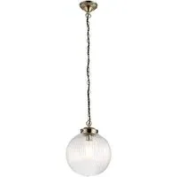 Brydon Small Ribbed Glass Pendant Light - Antique Brass