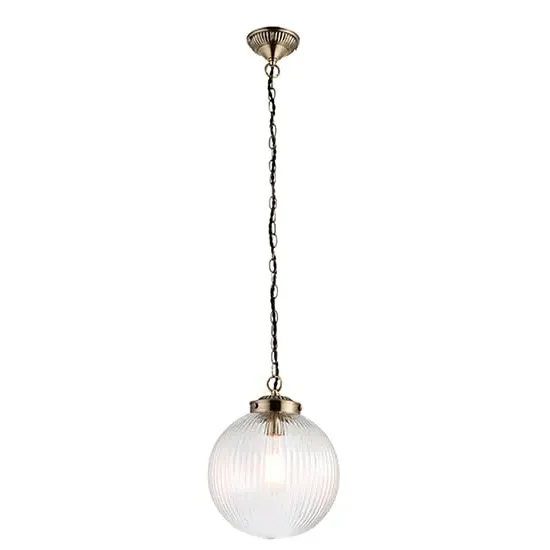 Brydon Small Ribbed Glass Pendant Light - Antique Brass image