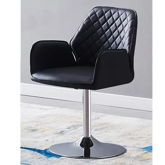 Bucketeer Swivel Dining Chair with Armrests - Black, Faux Leather