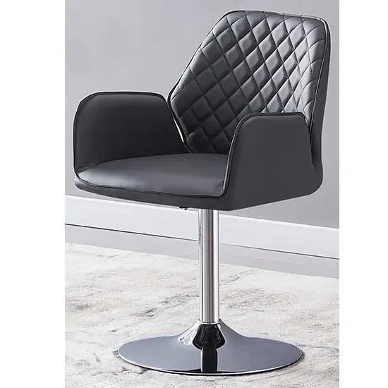 Bucketeer Swivel Dining Chair with Armrests - Grey, Faux Leather image