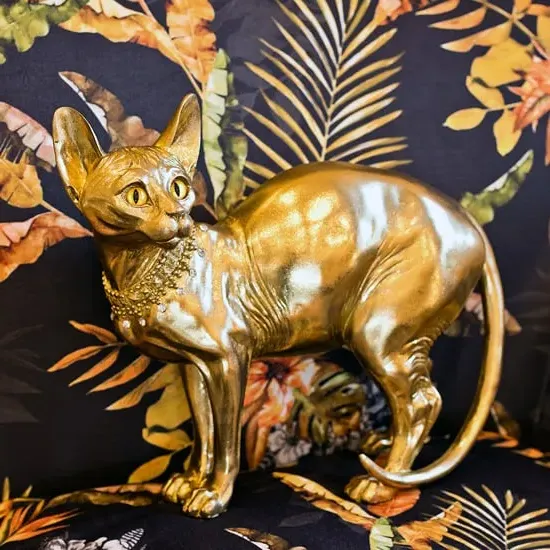 Buda Sphynx Cat Statuette Sculpture - Gold, Resin