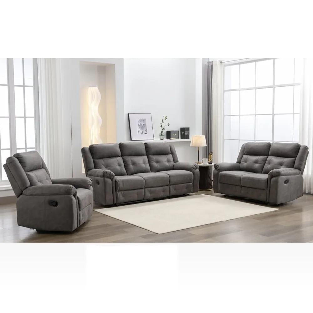 Budva 3-Piece Recliner Sofa Suite - Dark Grey, Fabric image