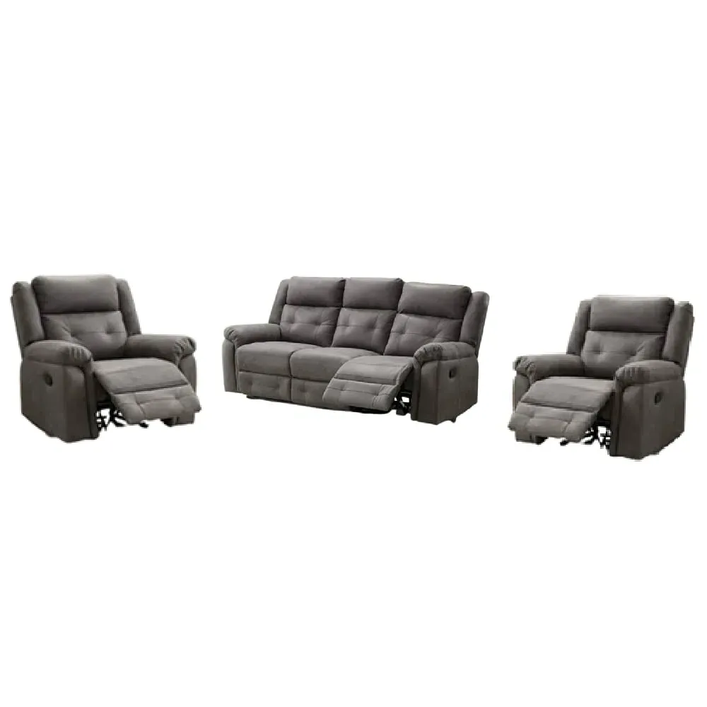Budva 3+1+1 Seater Recliner Sofa Set - Dark Grey, Fabric