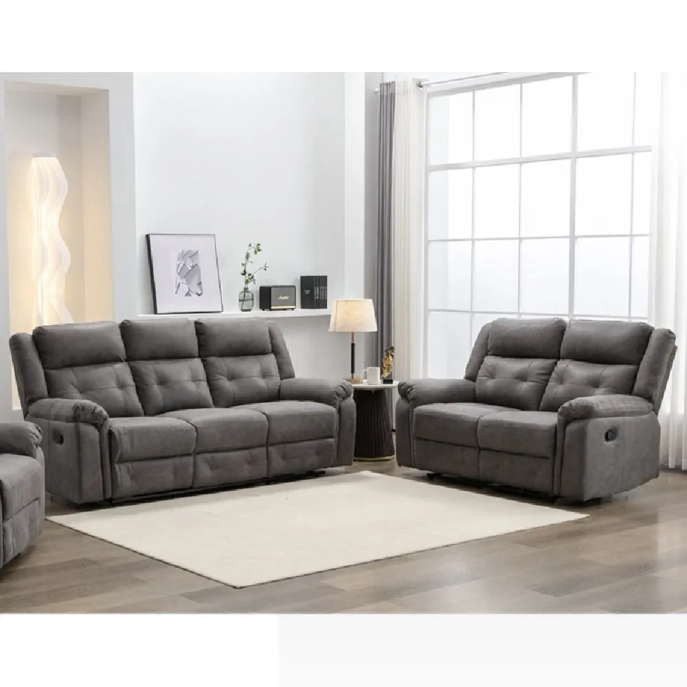Budva 3+2 Seater Recliner Sofa Set - Dark Grey, Fabric