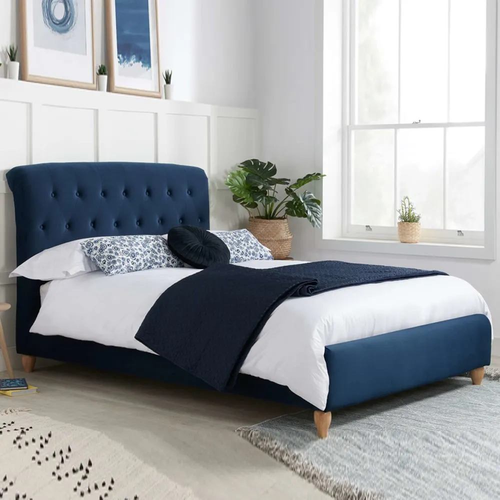 Bulverde Small Double Bed Frame - Midnight Blue, Fabric image