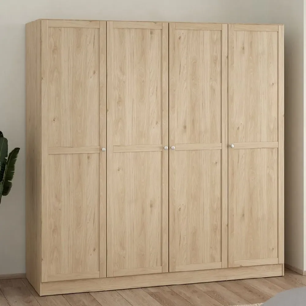 Burbank 4-Door Wardrobe - Hickory Oak