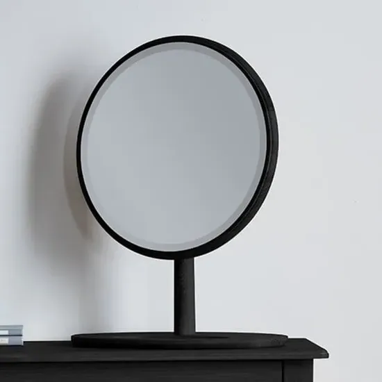 Burbank Round Dressing Mirror - Black, Oak image