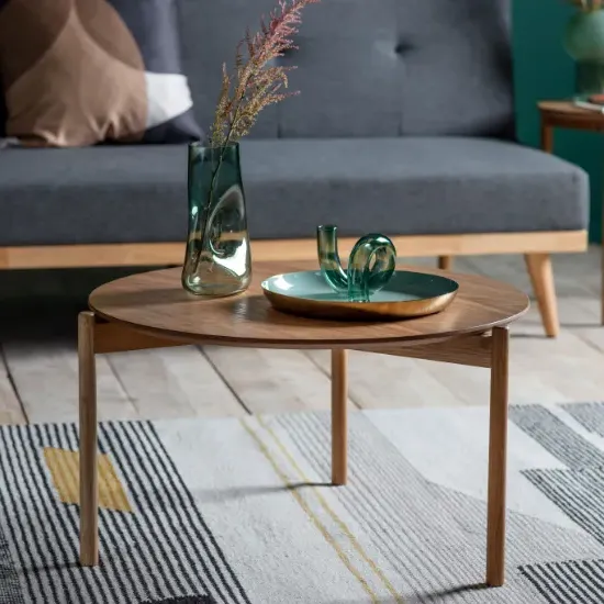 Burlap Round Coffee Table - Natural, Oak Veneer product