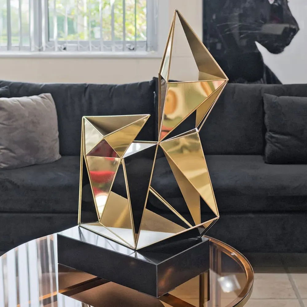 Burleson Polygon Sculpture with Black Metal Base - Gold