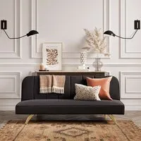 Burlington Velvet Sofa Bed with Gold Legs - Black