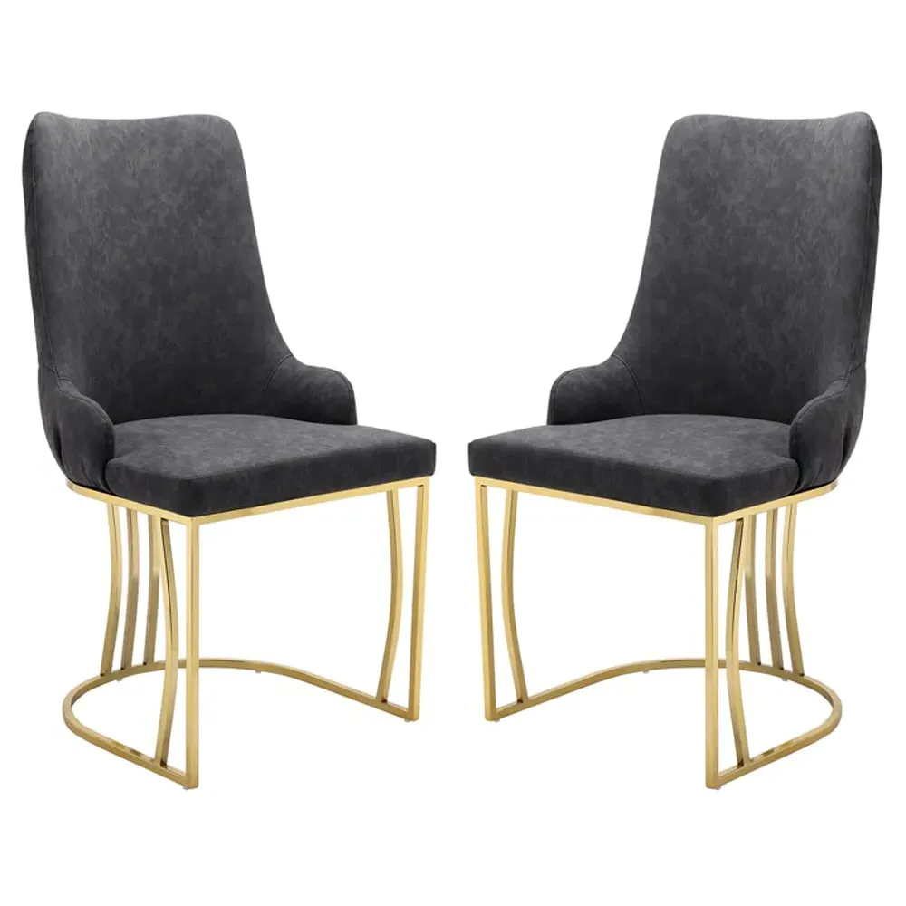 Burma Dining Chairs with Gold Frame - Black, PU Leather