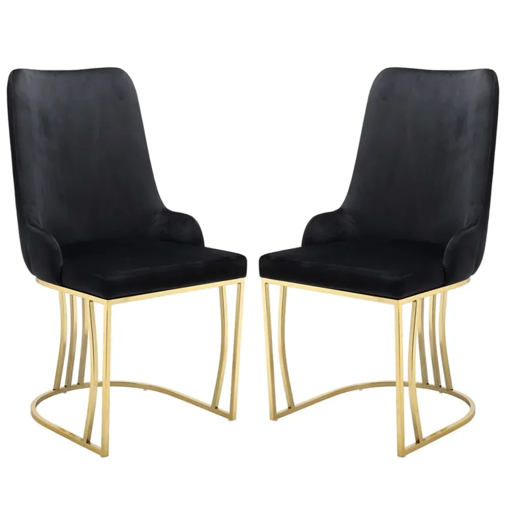 Burma Dining Chairs with Gold Frame - Black, Velvet image