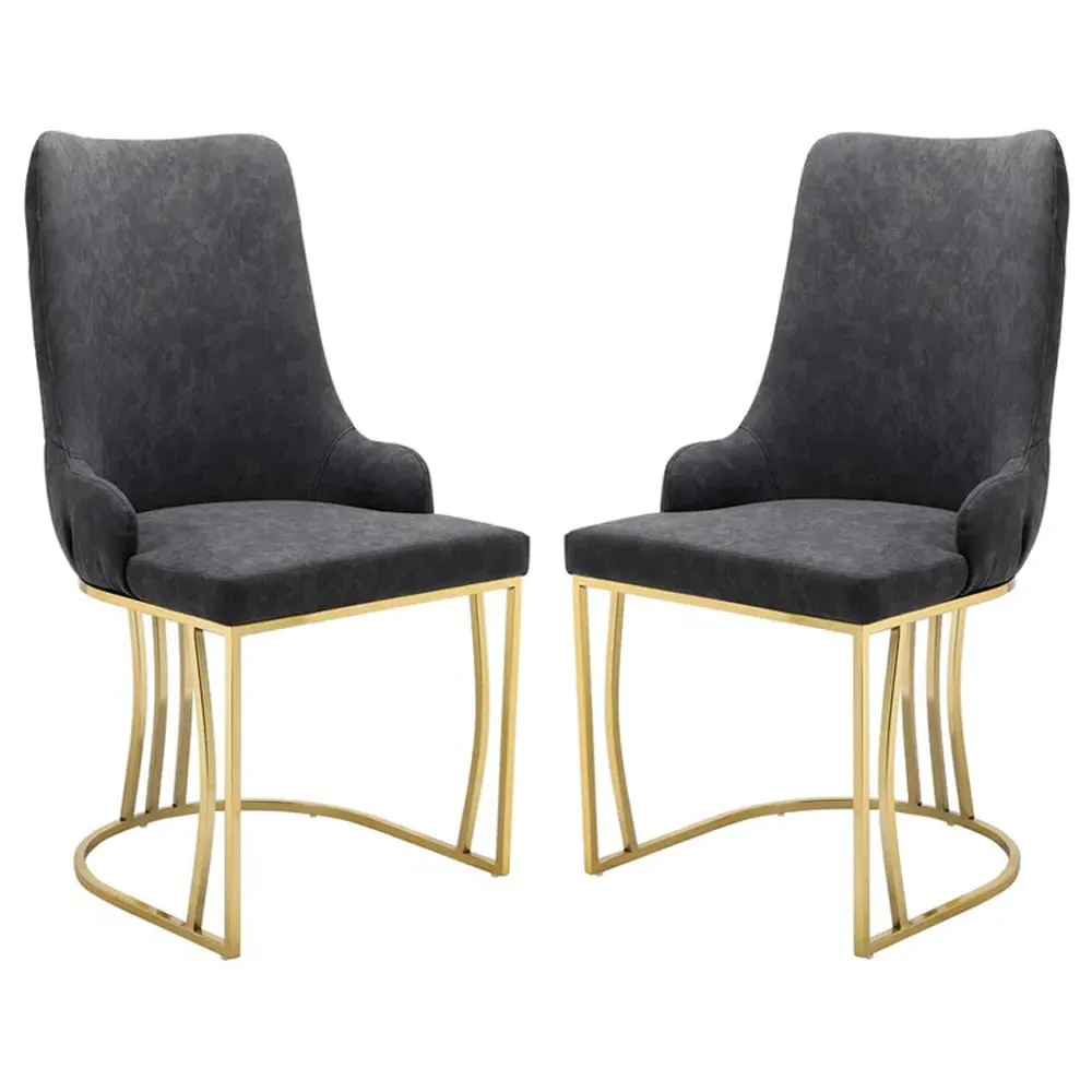 Burma Dining Chairs with Gold Frame - Charcoal, PU Leather