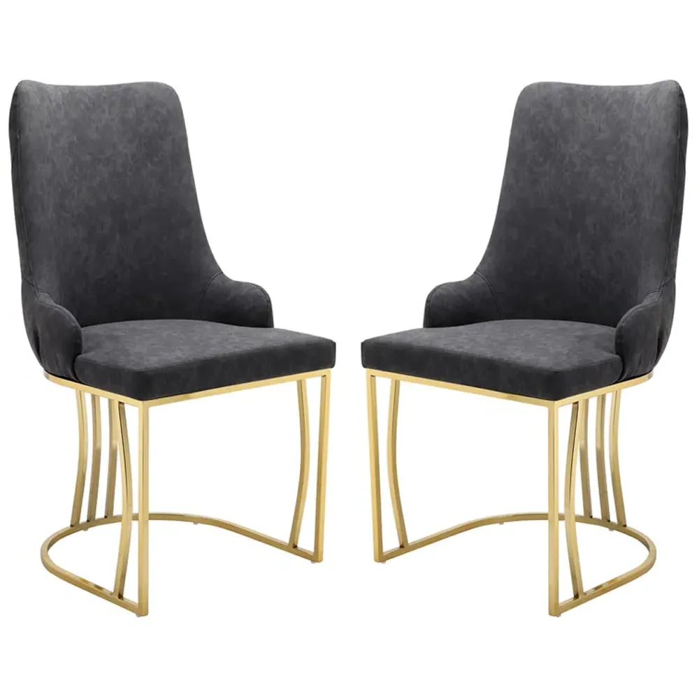 Burma Dining Chairs with Gold Frame - Grey, PU Leather