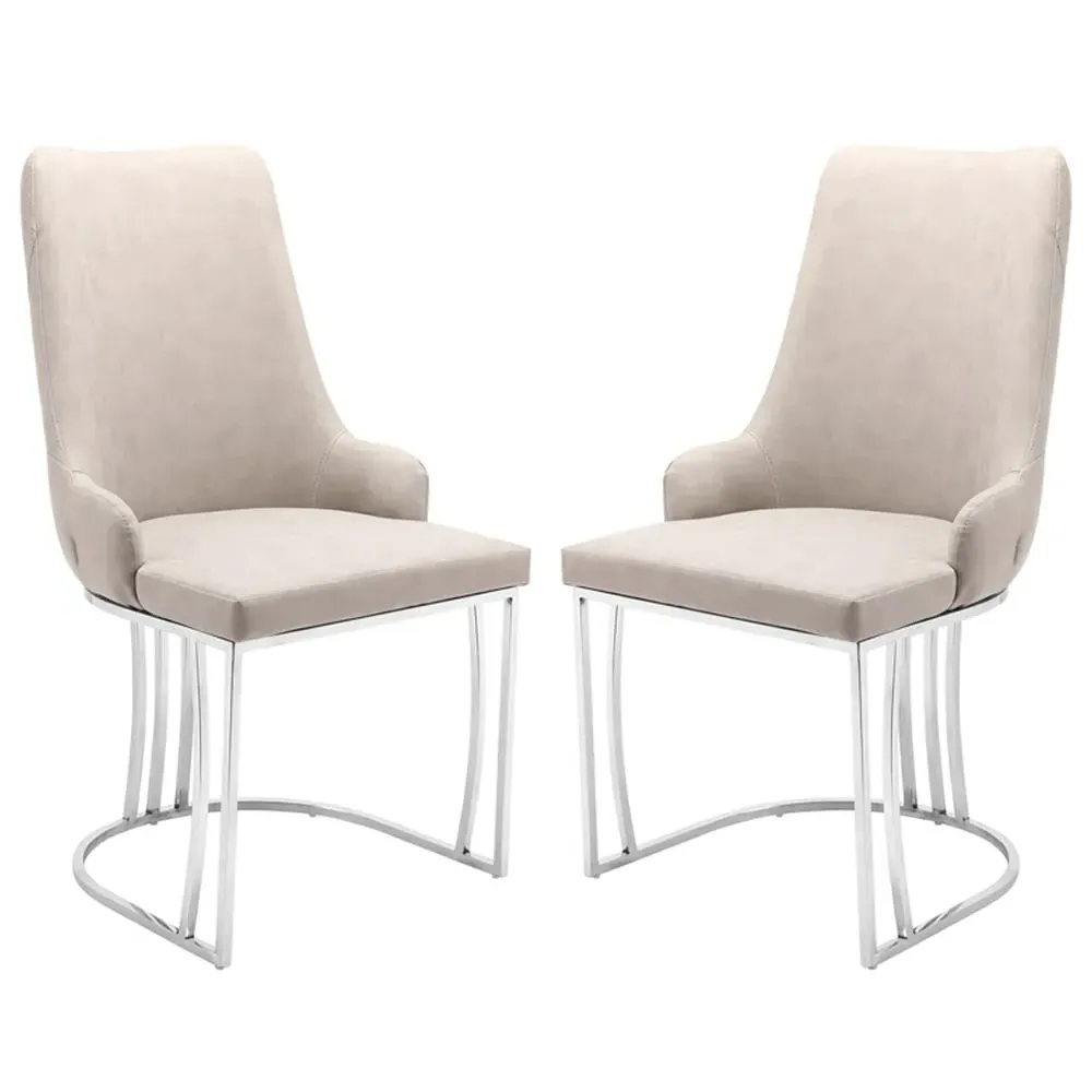 Burma Dining Chairs with Steel Frame - Beige, PU Leather image