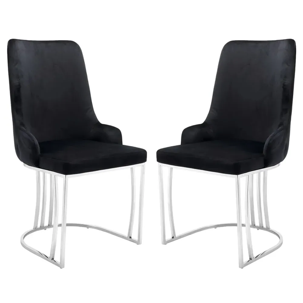 Burma Dining Chairs with Steel Frame - Black, Velvet image