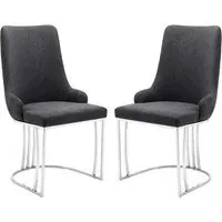 Burma Dining Chairs with Steel Frame - Charcoal, PU Leather
