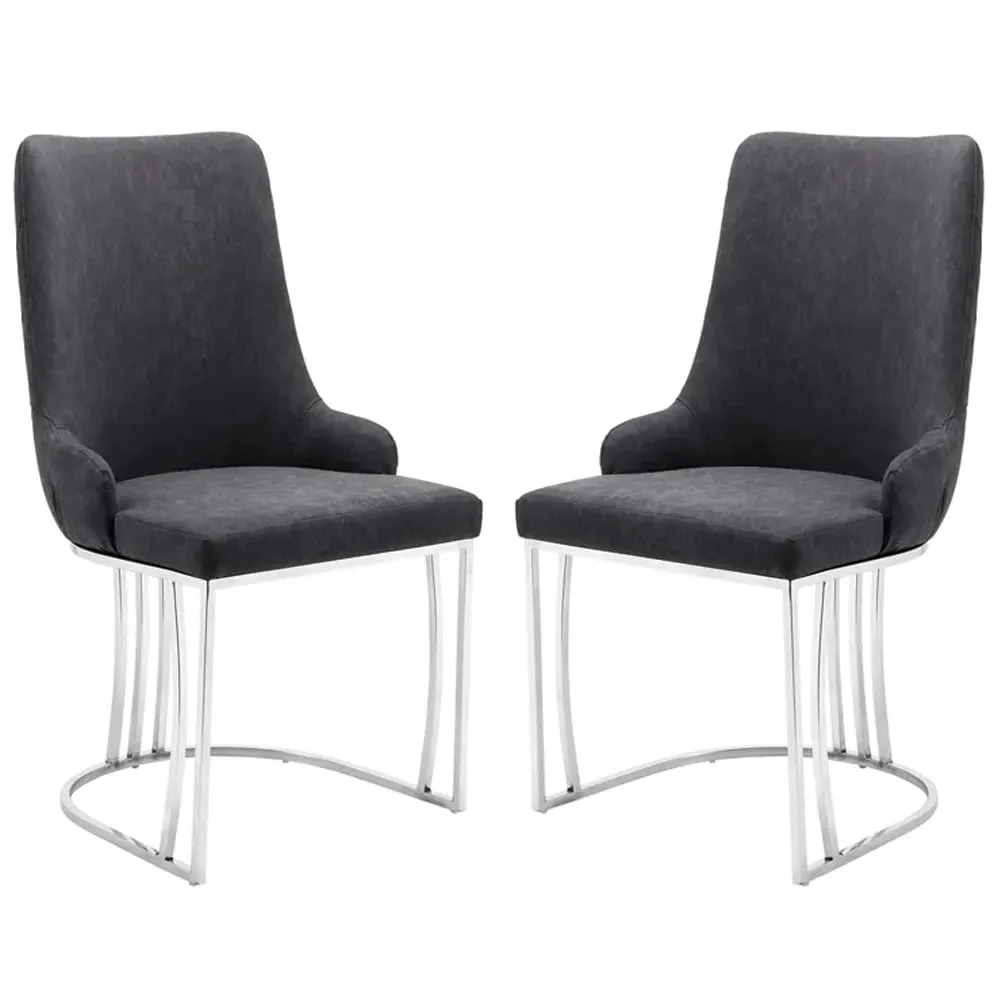 Burma Dining Chairs with Steel Frame - Charcoal, PU Leather