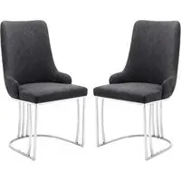 Burma Dining Chairs with Steel Frame - Grey, PU Leather