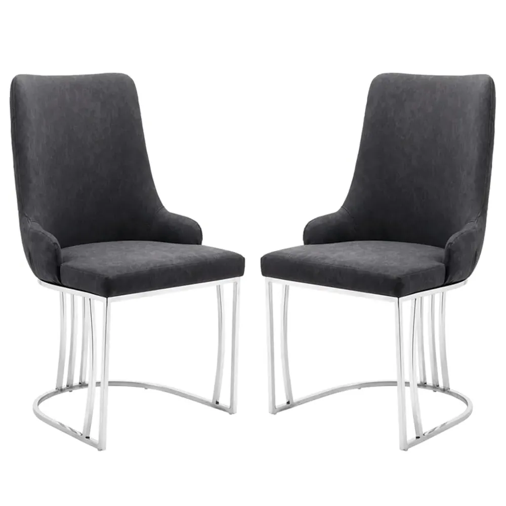 Burma Dining Chairs with Steel Frame - Grey, PU Leather