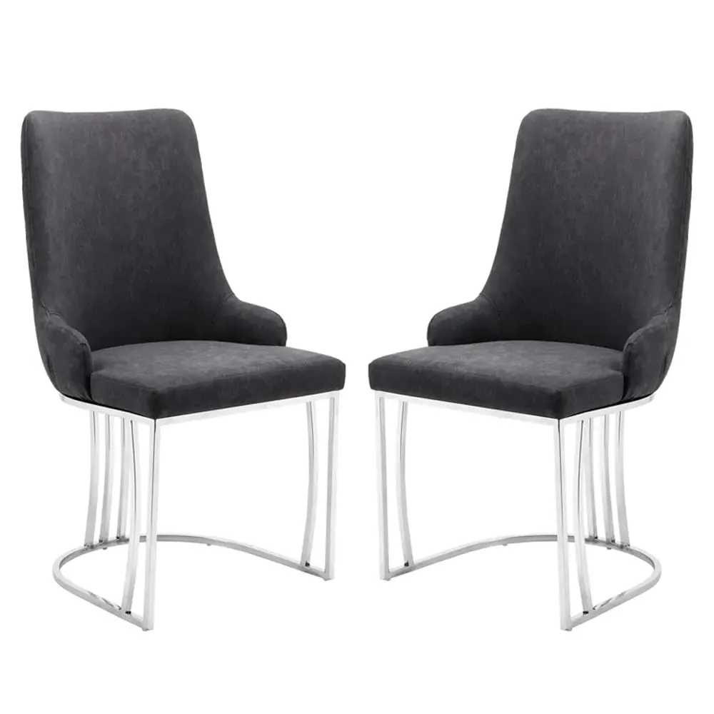 Burma Dining Chairs with Steel Frame - Grey, Velvet