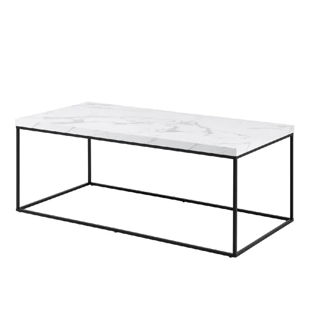 Burnaby Rectangular Coffee Table - White Marble Effect, Wood