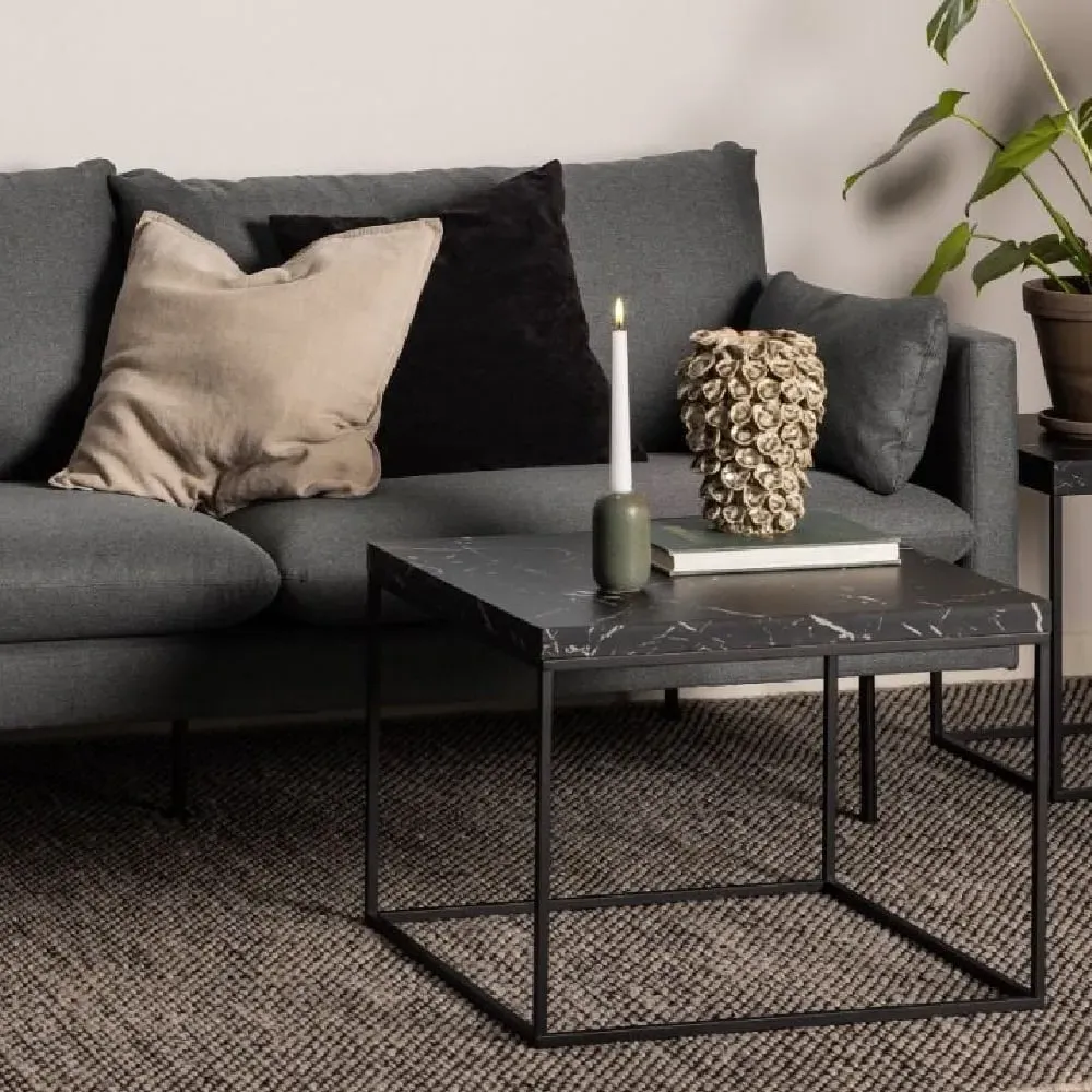 Burnaby Square Coffee Table - Black Marble Effect, Wood