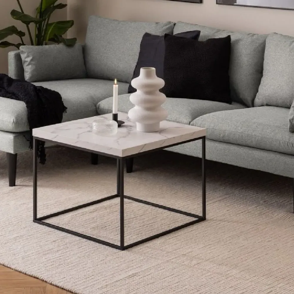 Burnaby Square Coffee Table - White Marble Effect, Wood