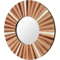 Burner Round Wall Mirror in Sunburst Frame - Wood
