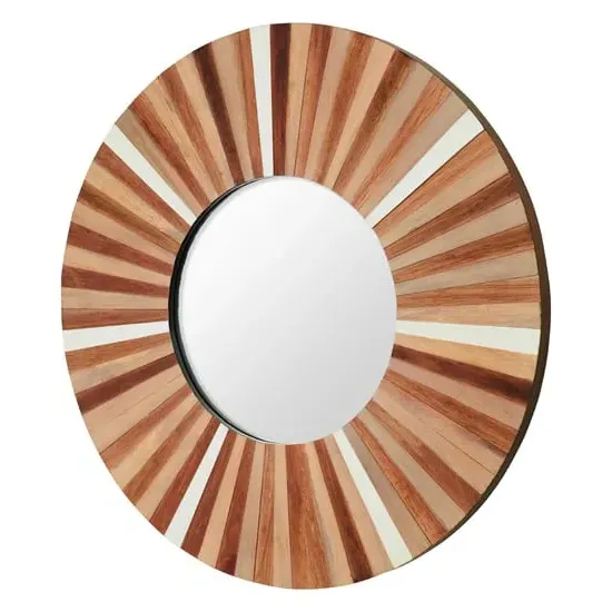 Burner Round Wall Mirror in Sunburst Frame - Wood image