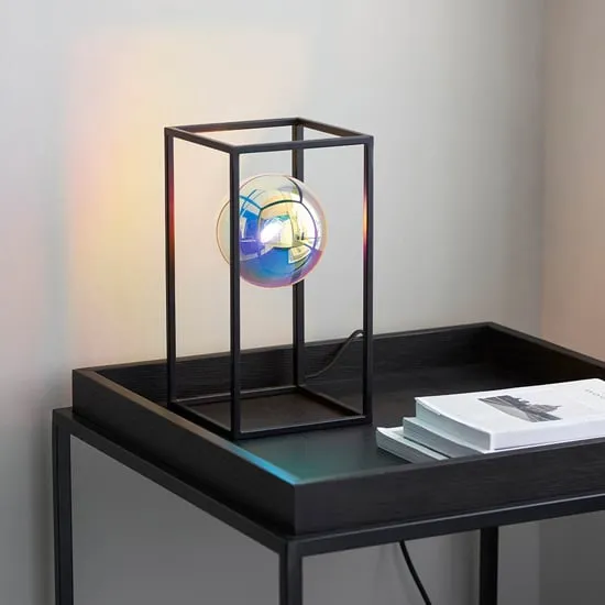 Burnet Iridescent Glass Table Lamp with Open Frame - Black image