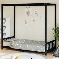 Burwell Single Bed Frame with Canopy - Black, Pine