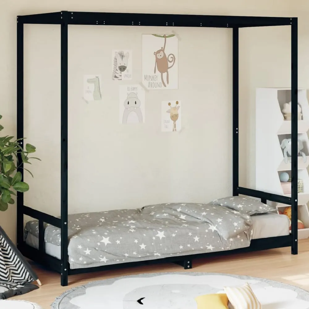 Burwell Single Bed Frame with Canopy - Black, Pine