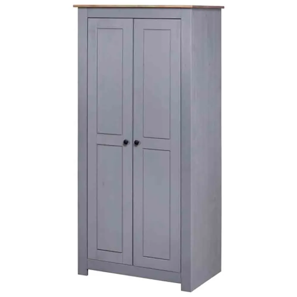 Bury 2-Door Wardrobe with Hanging Rail - Grey, Pine Wood image