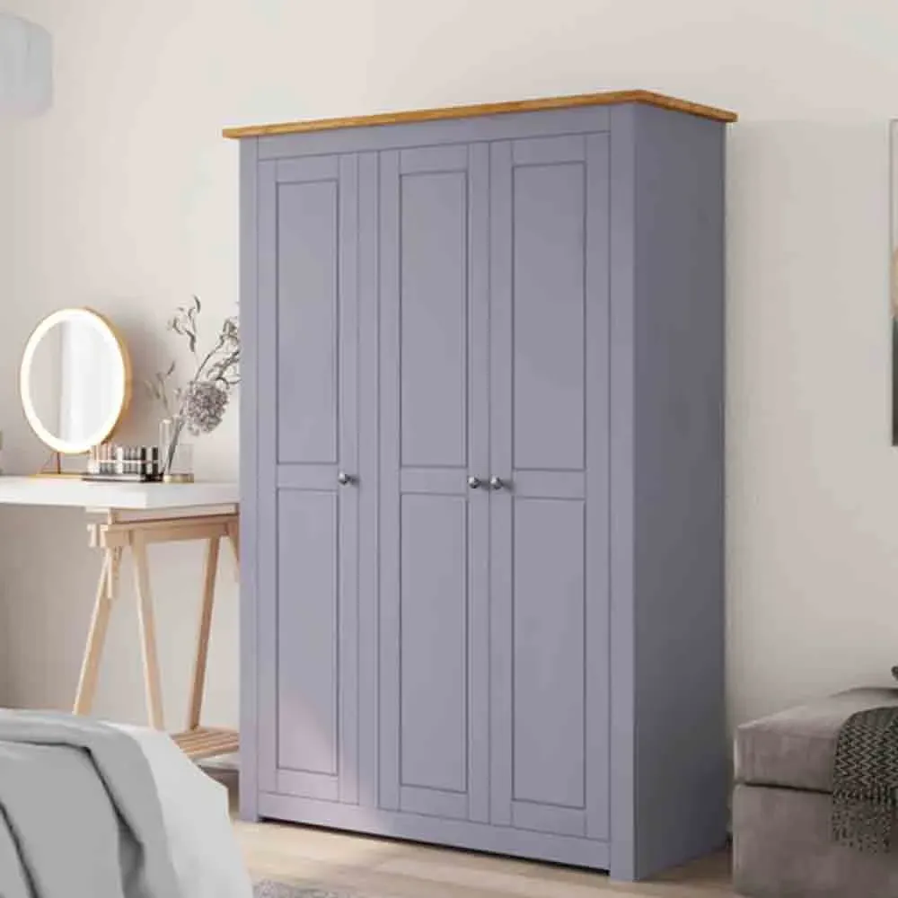 Bury 3-Door Wardrobe - Grey, Pine Wood image