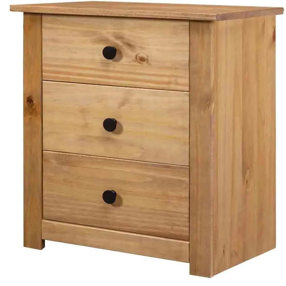 Bury Bedside Cabinet with 3 Drawers - Brown, Pine Wood