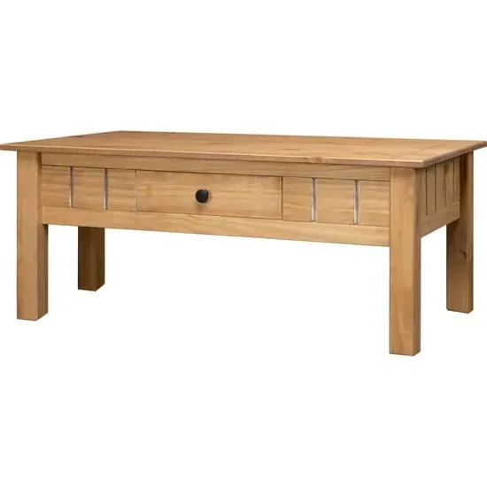 Bury Coffee Table with Drawer - Brown, Pine Wood