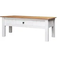 Bury Coffee Table with Drawer - White, Pine Wood