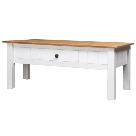 Bury Coffee Table with Drawer - White, Pine Wood image