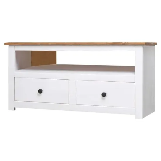Bury Corner TV Stand with 2 Drawers - White, Pinewood image
