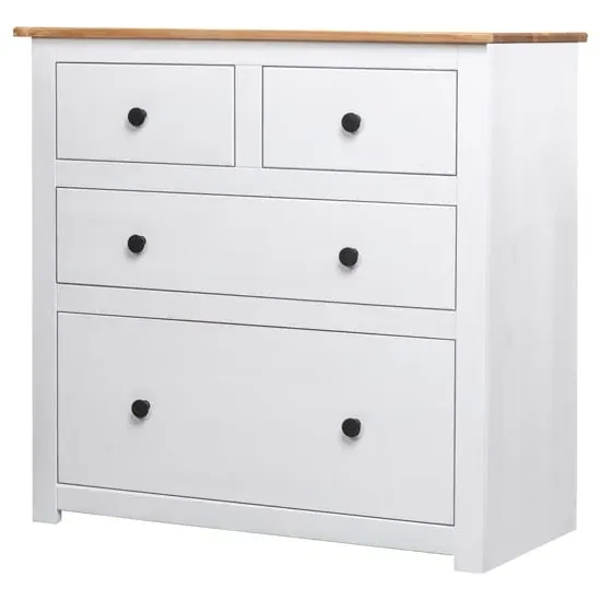 Bury Tall Chest of 4 Drawers - White, Pine Wood image