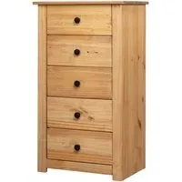 Bury Tall Chest of 5 Drawers - Brown, Pine Wood