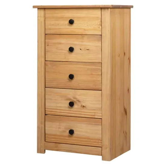Bury Tall Chest of 5 Drawers - Brown, Pine Wood