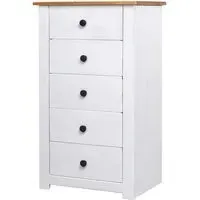 Bury Tall Chest of 5 Drawers - White, Pine Wood