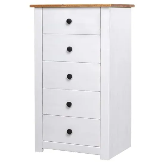 Bury Tall Chest of 5 Drawers - White, Pine Wood image