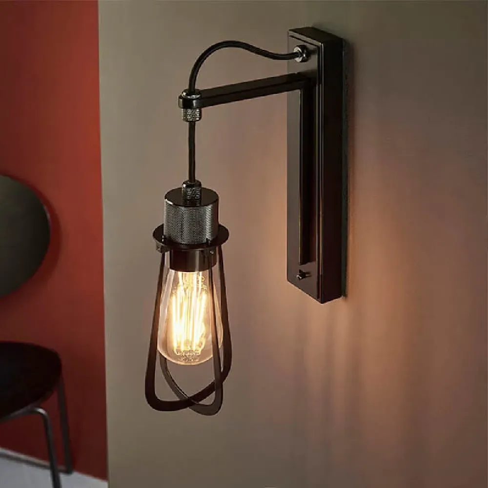 Butte Glass Wall Light with Metal Frame - Black